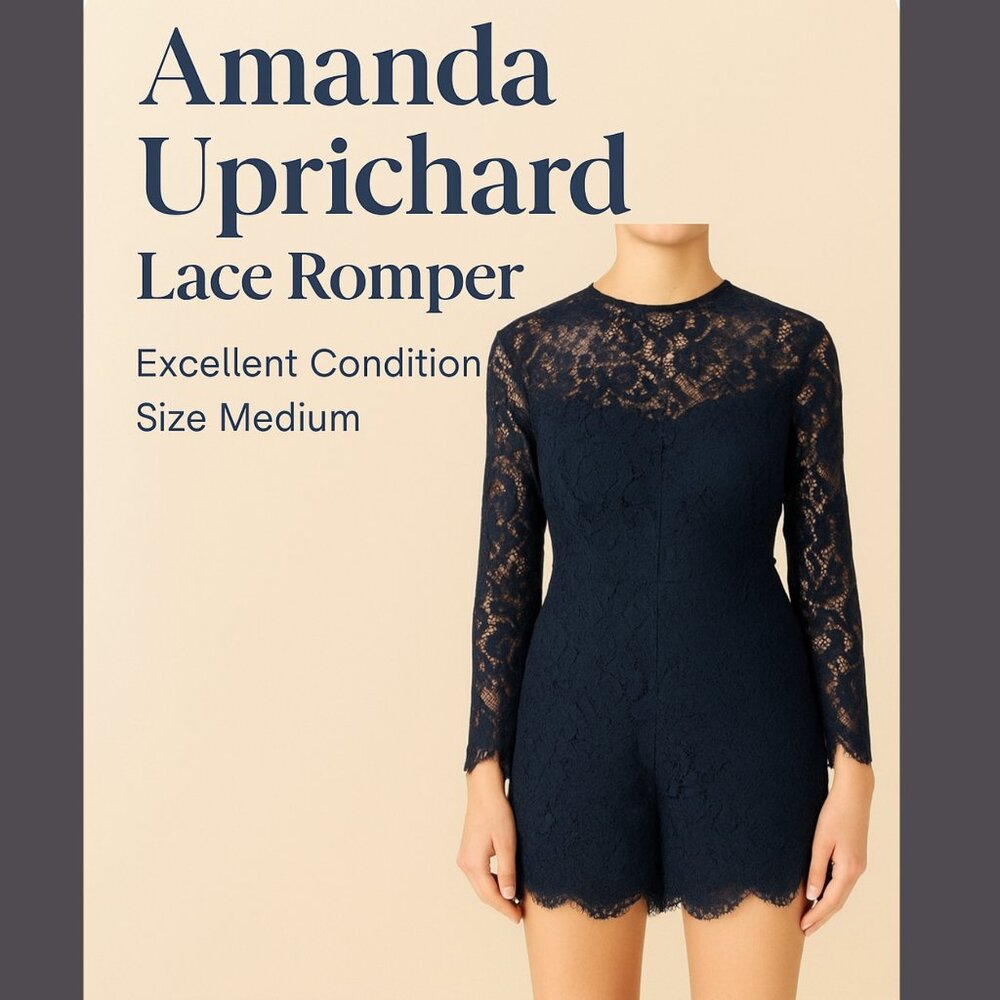 Amanda Uprichard Navy Lace Long Sleeve Romper Size M
